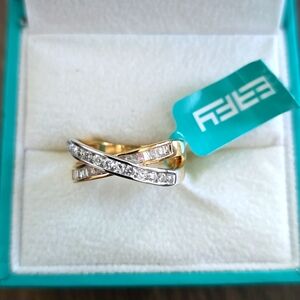 Effy Duo White & yellow gold diamond crossover ring